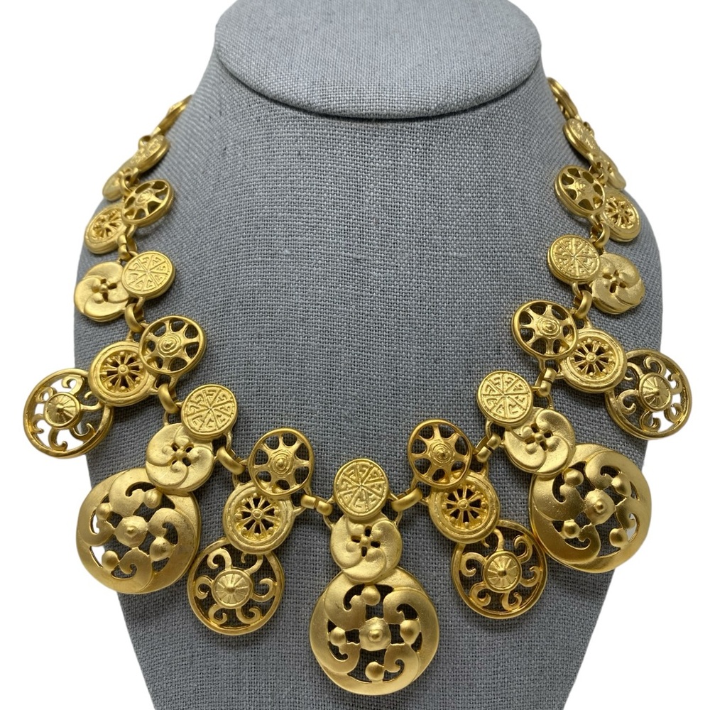 Vintage 1980/1990s GIVENCHY Matte Gold Bib Necklace New Old Stock NOS